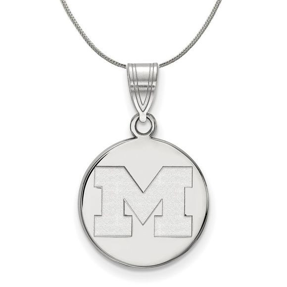 Sterling Silver U. of Michigan Medium Initial M Disc Necklace, 20 Inch